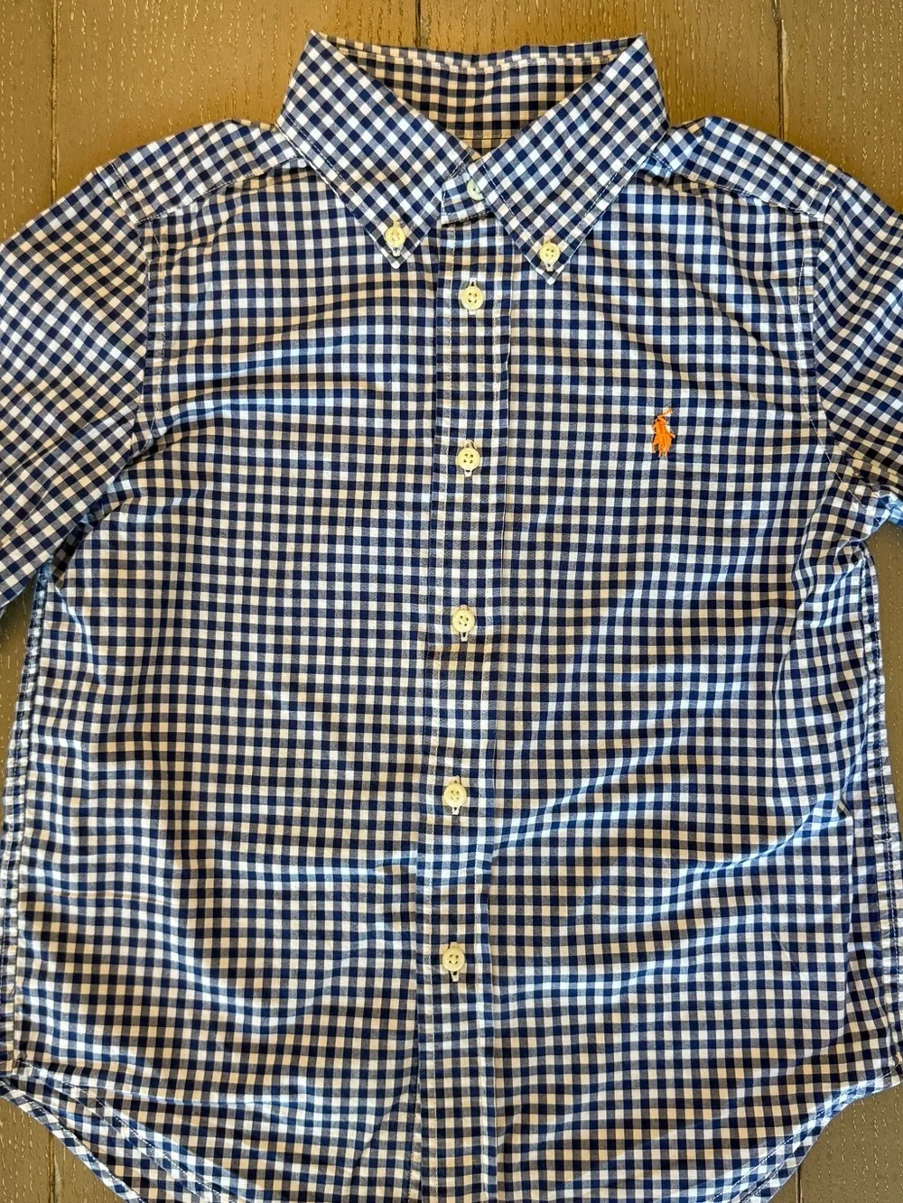 Ralph Lauren Boys’ Navy Checkered Plaid Long-Sleeve Polo Button Up • Size 5 (XS)